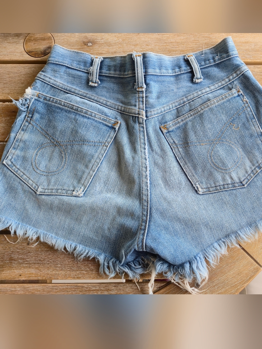 VINTAGE 70s AUTHENTIC HIGH WAIST CUT-OFF Jean SHORTS Hand Frayed Retro Boho HTF
